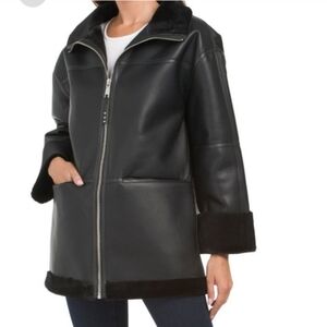 Rebecca Minkoff Womens' Faux Leather Car Coat nwt black